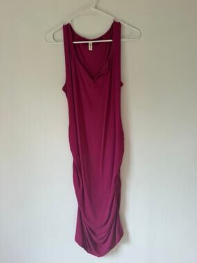 NWOT Wine Red Pink Ribbed Sleeveless Dress Ruched Siding Bodycon Dress Size XL